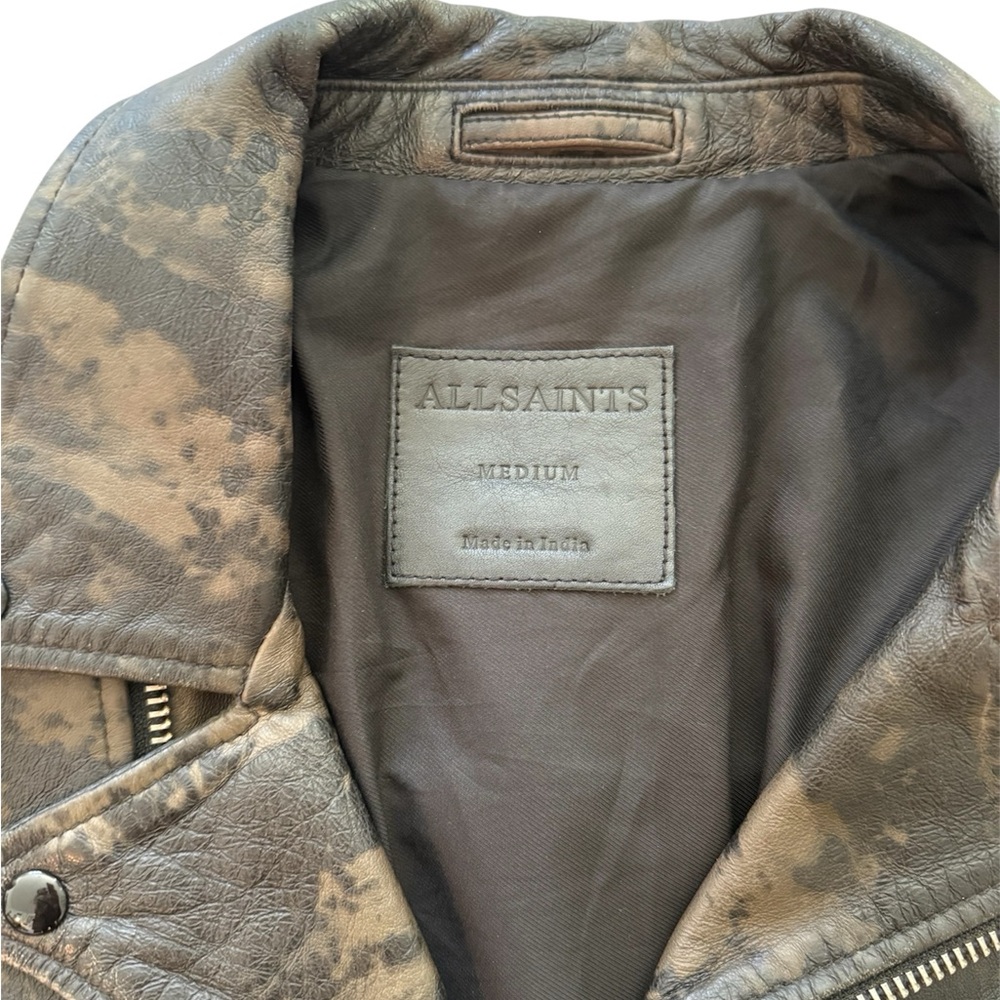 All Saints Drury Marbled Leather Jacket - Picture 4 of 6